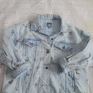 Wild Fable Light Blue Jean Jacket with Graphic Print